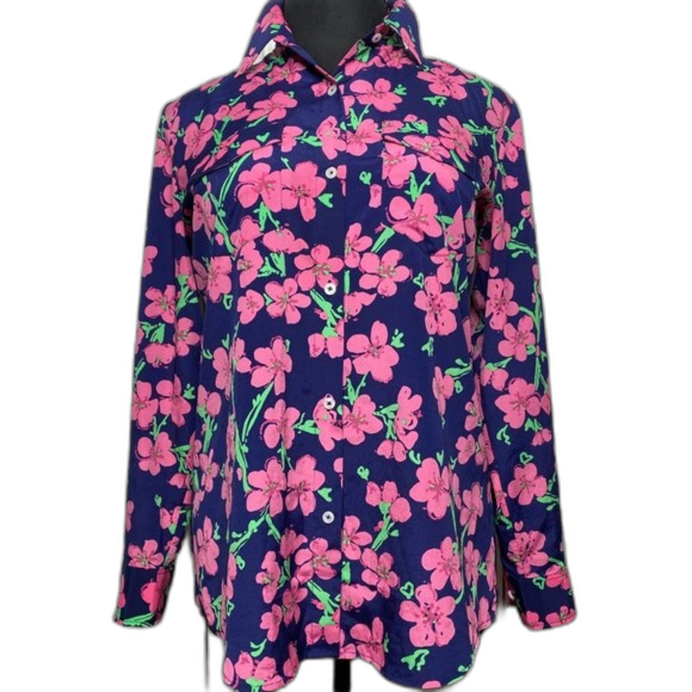 LILLY PULITZER Button-down Floral Blouse EUC!